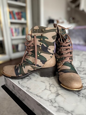 Shoe Tek Yeşil bej Shoetek bağcıklı bot