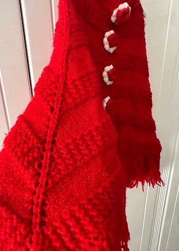 Kız Çocuk Kırmızı Örgü Panço - Görsel 2