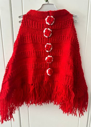 Kız Çocuk Kırmızı Örgü Panço - Görsel 4