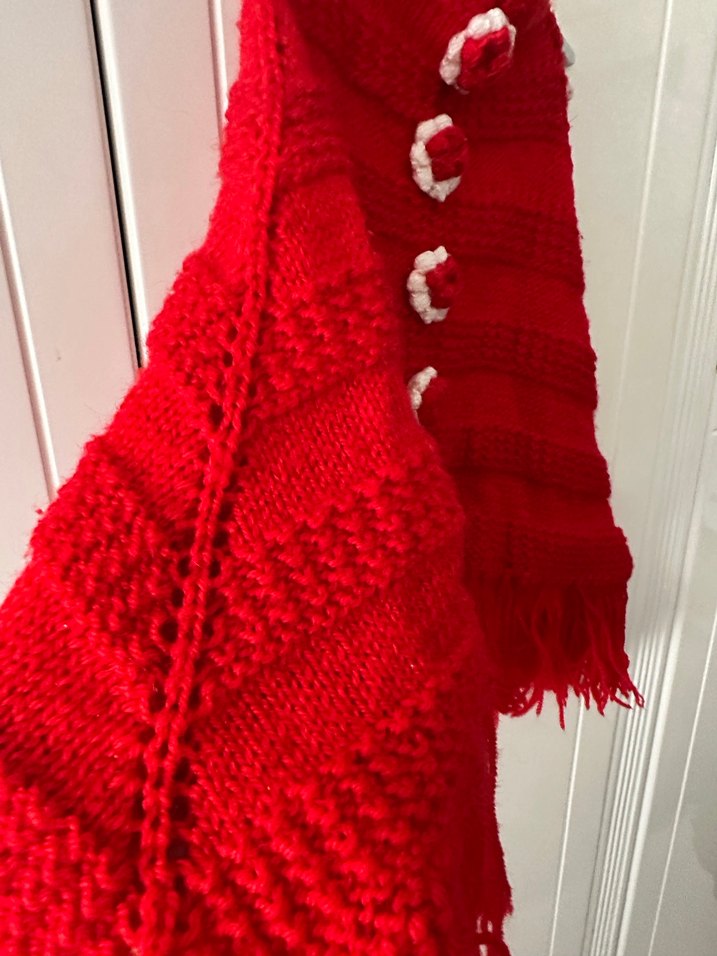 Kız Çocuk Kırmızı Örgü Panço - Görsel 2