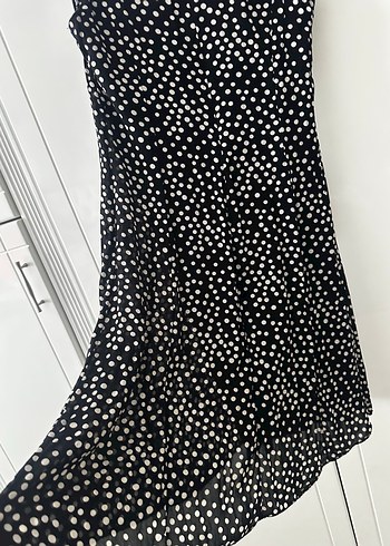 Siyah Puantiyeli V Yaka Uzun Elbise - Görsel 5