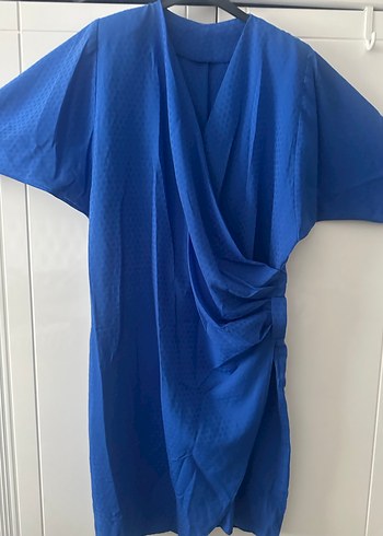 Kadın Mavi Midi Rahat Kesim Kısa Kollu Elbise - Görsel 2