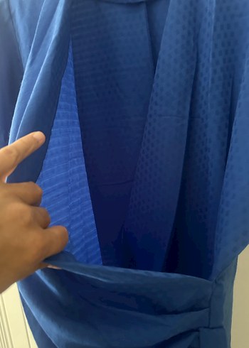 Kadın Mavi Midi Rahat Kesim Kısa Kollu Elbise - Görsel 3