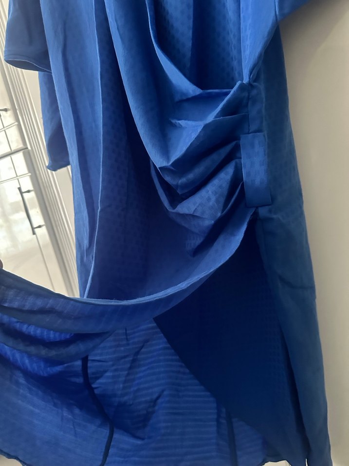 Kadın Mavi Midi Rahat Kesim Kısa Kollu Elbise - Görsel 5