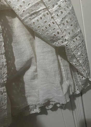 Cream Rounge Kısa balon Kollu Beyaz fisto Elbise - Görsel 5