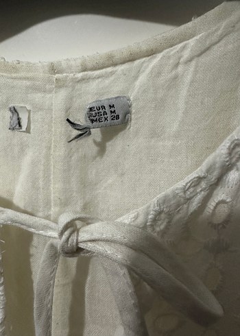 Cream Rounge Kısa balon Kollu Beyaz fisto Elbise - Görsel 3