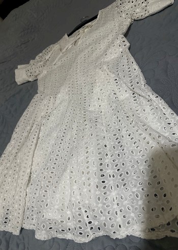 Cream Rounge Kısa balon Kollu Beyaz fisto Elbise - Görsel 9