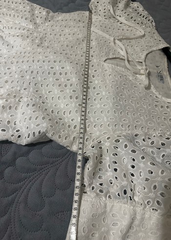 Cream Rounge Kısa balon Kollu Beyaz fisto Elbise - Görsel 8