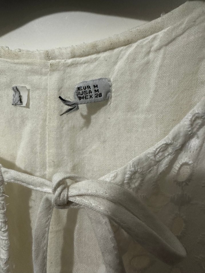 Cream Rounge Kısa balon Kollu Beyaz fisto Elbise - Görsel 3