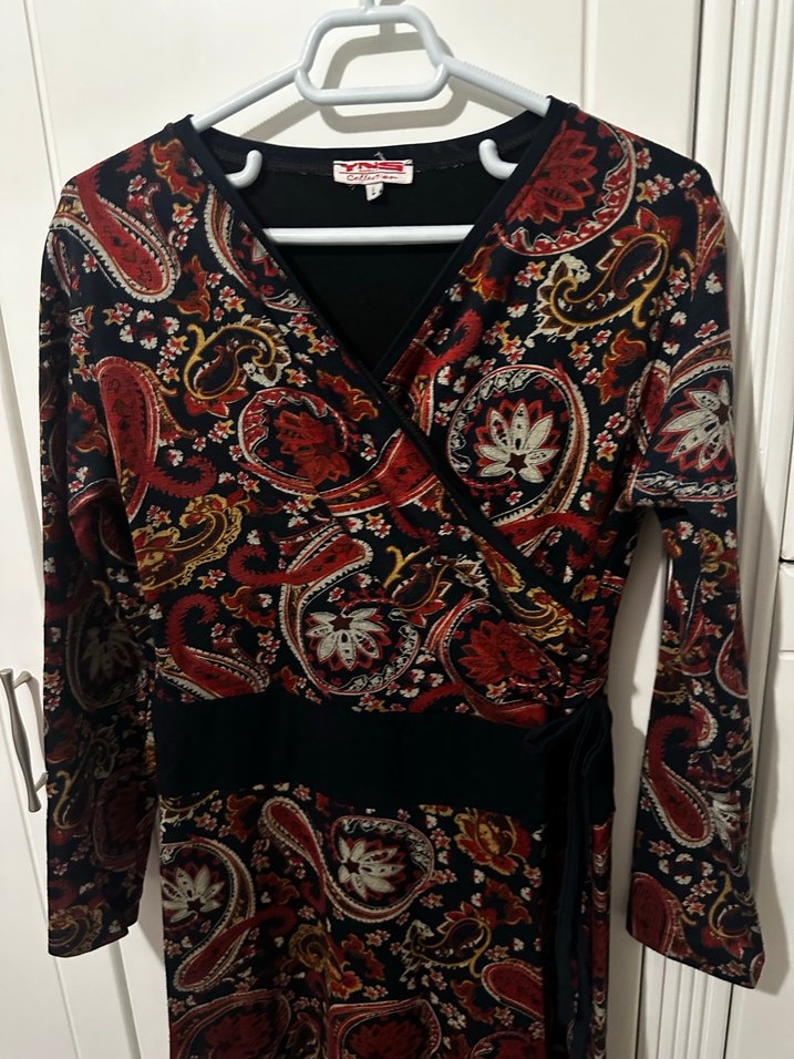 Şal Desenli Uzun Bohem Elbise - Görsel 2