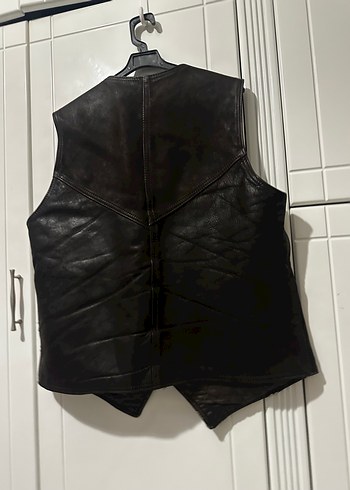 Çıtçıtlı Kahverengi Deri Biker Yelek - Görsel 4