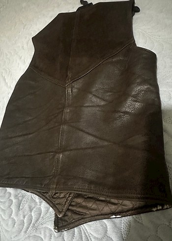 Çıtçıtlı Kahverengi Deri Biker Yelek - Görsel 11