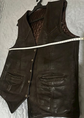 Çıtçıtlı Kahverengi Deri Biker Yelek - Görsel 5
