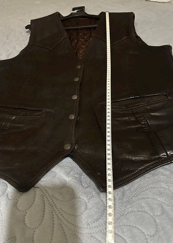 Çıtçıtlı Kahverengi Deri Biker Yelek - Görsel 6
