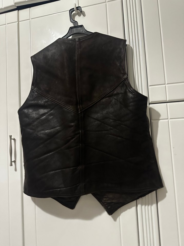 Çıtçıtlı Kahverengi Deri Biker Yelek - Görsel 4