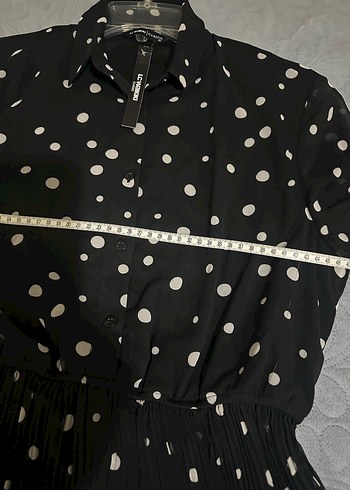 Uzun Kollu Puantiyeli Siyah Elbise - Görsel 8