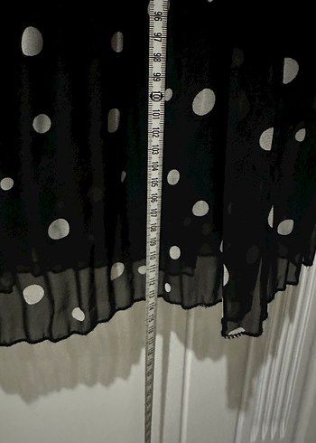 Uzun Kollu Puantiyeli Siyah Elbise - Görsel 6