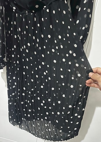 Uzun Kollu Puantiyeli Siyah Elbise - Görsel 7