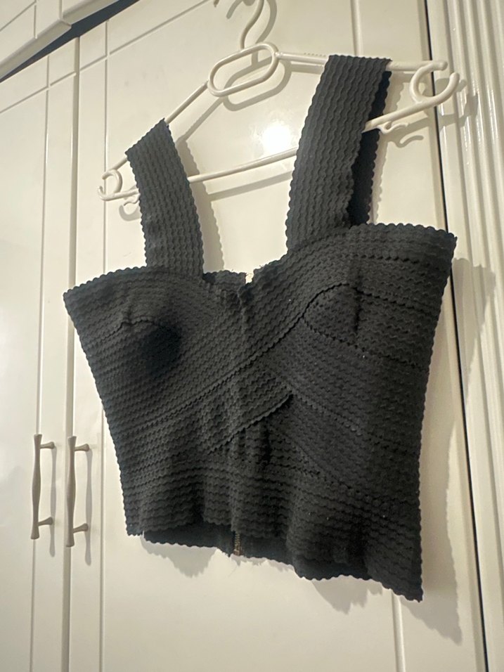 Siyah lastik Strappy Mini Büstiyer - Görsel 2