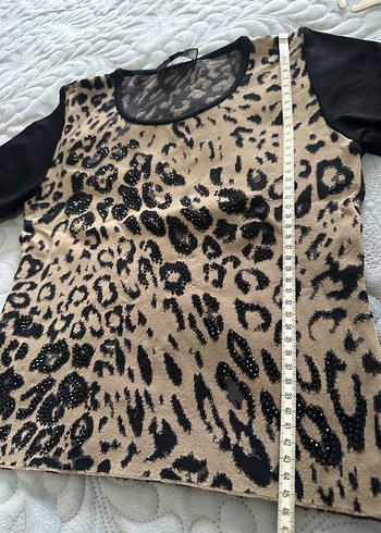Leopar Desenli Kısa Kollu triko  Bluz - Görsel 5