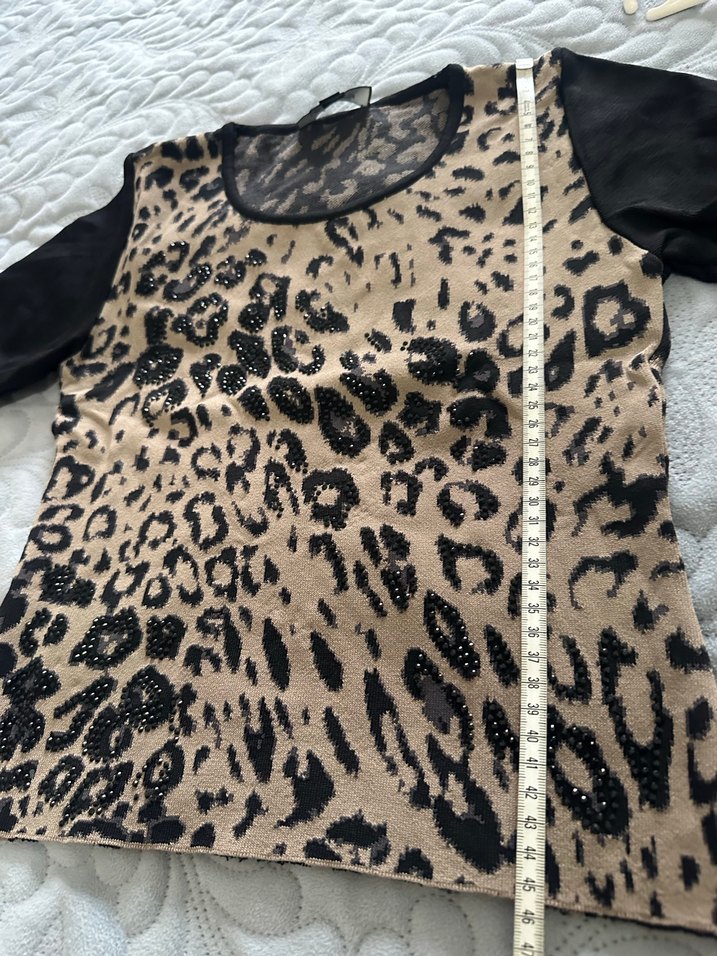 Leopar Desenli Kısa Kollu triko  Bluz - Görsel 5