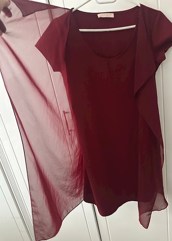 Mia Chica Bordo Midi sıfır Yaka elbise