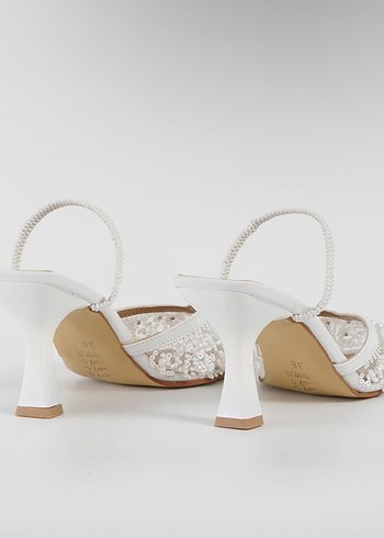 İnci Detaylı Beyaz Stiletto Gelin Ayakkabısı - Görsel 2
