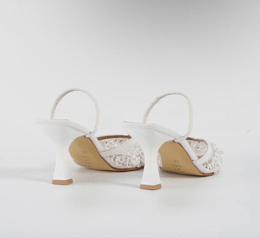 İnci Detaylı Beyaz Stiletto Gelin Ayakkabısı - Görsel 2