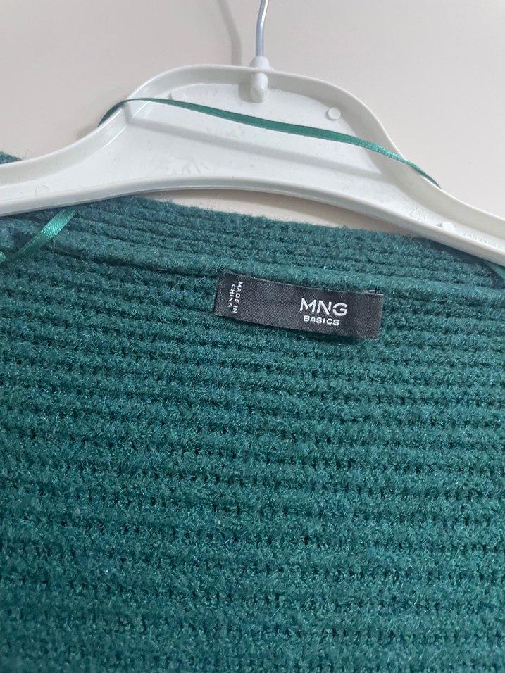 Mango yün hırka Kadın Yeşil Örgü Yün Midi Hırka - Görsel 2