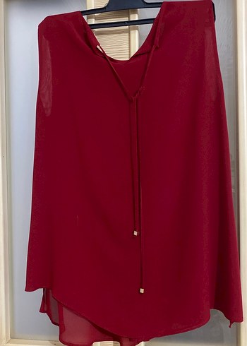 Bordo Drapeli V Yaka Kolsuz Bluz - Görsel 2