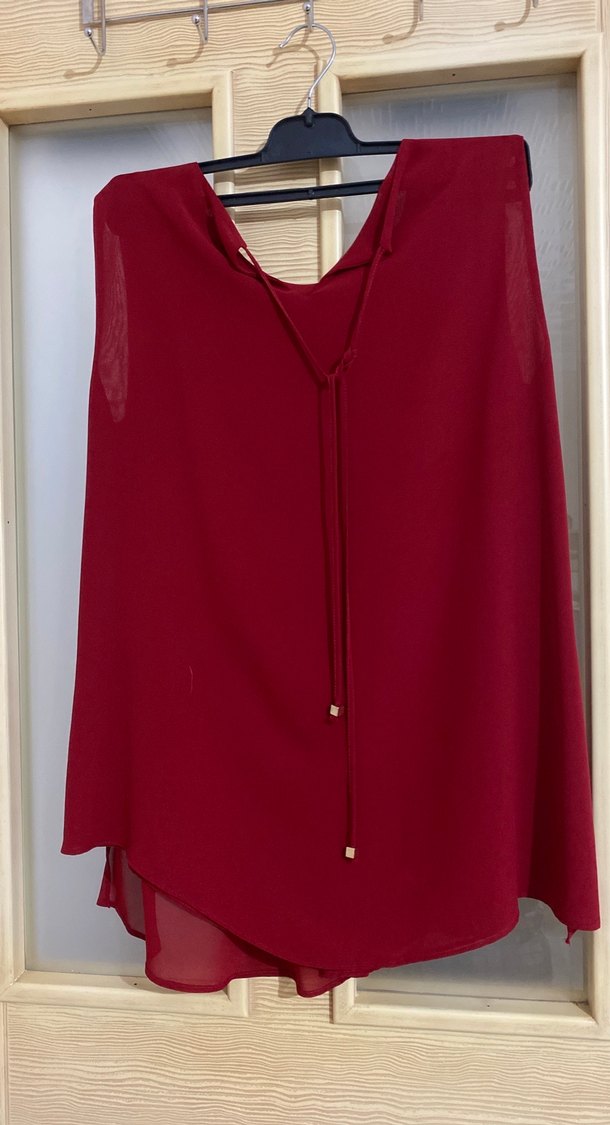 Bordo Drapeli V Yaka Kolsuz Bluz - Görsel 2