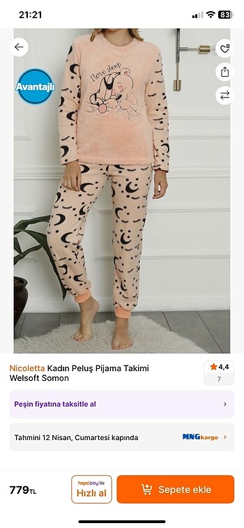 Peluş pijama takımı - L beden
