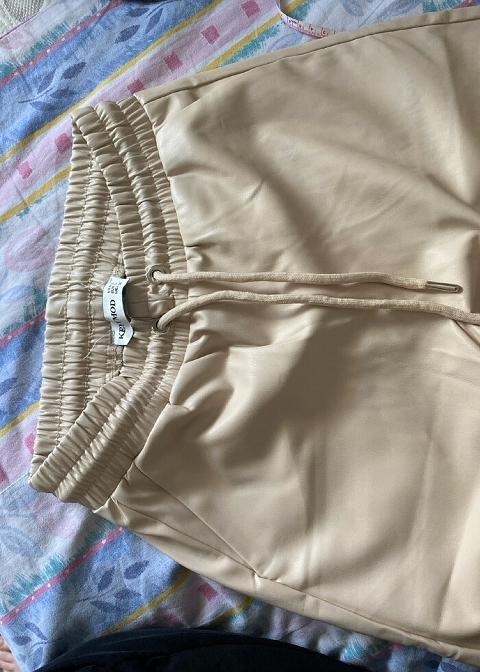 Sıfır deri pantolon - krem - Görsel 3