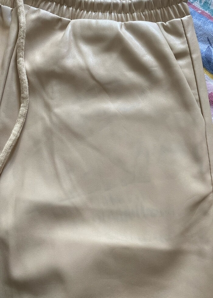 Sıfır deri pantolon - krem - Görsel 5