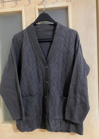 Gri V Yaka Örgü Kadın Hırka - Görsel 3