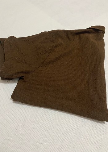 Düğmeli Kısa Kollu Kahverengi Gömlek - Görsel 4