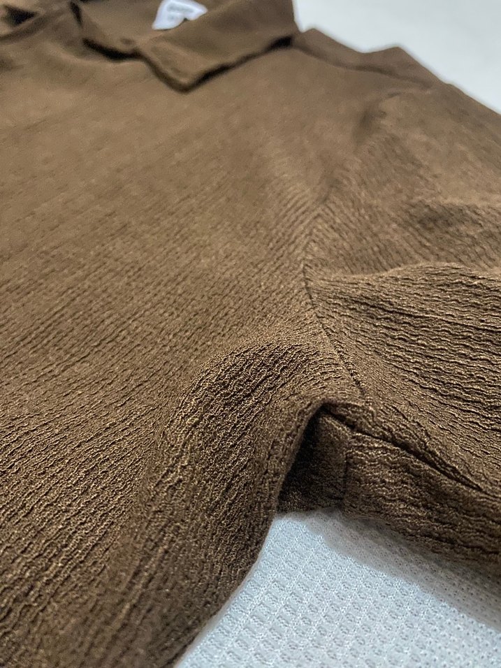 Düğmeli Kısa Kollu Kahverengi Gömlek - Görsel 3