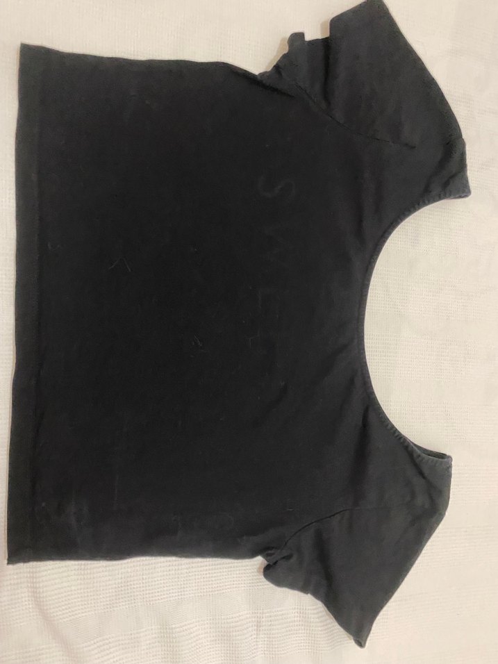 Siyah Kadın Kısa Kollu Crop Top - Görsel 2