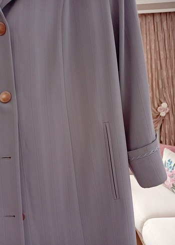 Düğmeli Uzun Mor Kadın pardesü - Görsel 6