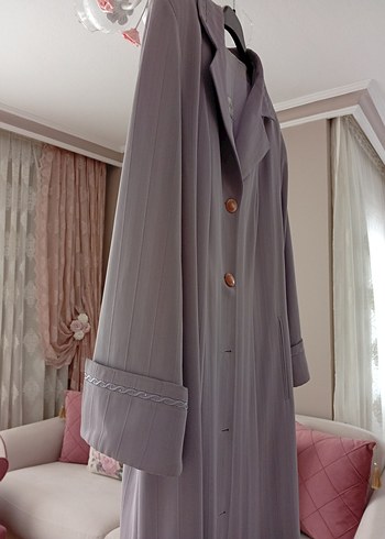 Düğmeli Uzun Mor Kadın pardesü - Görsel 3