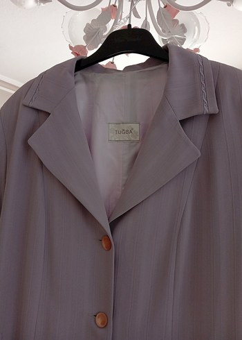 Düğmeli Uzun Mor Kadın pardesü - Görsel 2