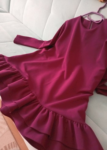 Bordo Midi Kadın Tunik Fırfırlı - Görsel 2