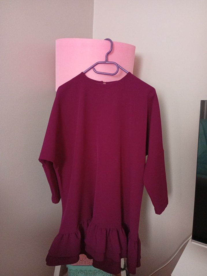 Bordo Midi Kadın Tunik Fırfırlı - Görsel 5