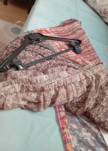 Bej Gri Bağlama Desenli Pilili Uzun Etek - Görsel 5