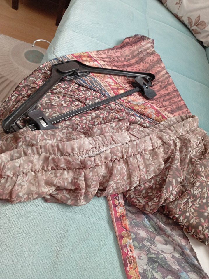 Bej Gri Bağlama Desenli Pilili Uzun Etek - Görsel 5