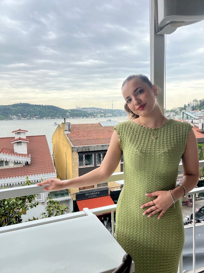 Yeşil Bohem gübür Detaylı Uzun Elbise - Görsel 3