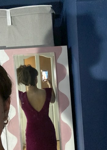 Bordo V Yaka Midi  Elbise - Görsel 4