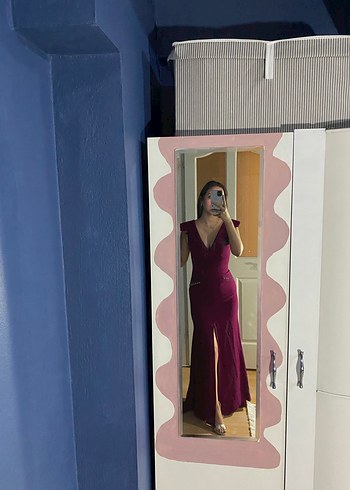 Bordo V Yaka Midi  Elbise - Görsel 6