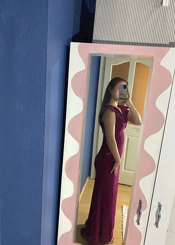 Bordo V Yaka Midi  Elbise - Görsel 7