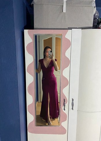 Bordo V Yaka Midi  Elbise - Görsel 3